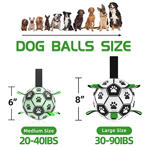 QDAN Glow in The Dark Dog Toys Soccer Ball with Straps, Interactive Dog Toys Puppy Birthday Gifts, Dog Tug Water Toy, Indoor/Outdoor Light Up Dog Balls for Small & Medium Dogs（8 Inch Size 3）