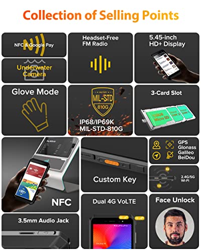 Ulefone Power Armor X11 Pro Rugged Smartphones Unlocked, IP69K Waterproof Phone, 8150mAh Battery, Android 12, 8-Core 8GB+64GB, 16MP AI Camera, 5.45'' HD+, 3-Card Slots, Dual 4G, GPS, NFC