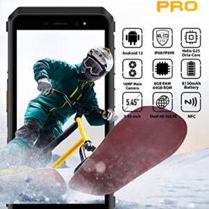 Ulefone Power Armor X11 Pro Rugged Smartphones Unlocked, IP69K Waterproof Phone, 8150mAh Battery, Android 12, 8-Core 8GB+64GB, 16MP AI Camera, 5.45'' HD+, 3-Card Slots, Dual 4G, GPS, NFC