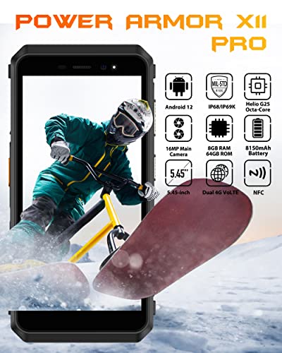 Ulefone Power Armor X11 Pro Rugged Smartphones Unlocked, IP69K Waterproof Phone, 8150mAh Battery, Android 12, 8-Core 8GB+64GB, 16MP AI Camera, 5.45'' HD+, 3-Card Slots, Dual 4G, GPS, NFC