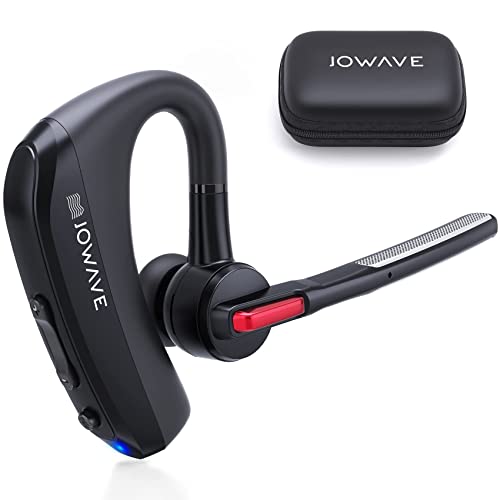 JOWAVE Bluetooth Headset V5.1 Built-in CVC 8.0 Noise Cancelling Bluetooth Earpiece with Microphones 120Hrs Standby Time Hands Free Wireless Headset with Storage Case Driving/Office/Business