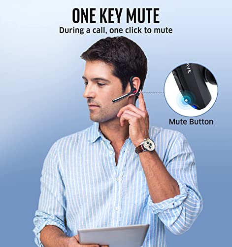 JOWAVE Bluetooth Headset V5.1 Built-in CVC 8.0 Noise Cancelling Bluetooth Earpiece with Microphones 120Hrs Standby Time Hands Free Wireless Headset with Storage Case Driving/Office/Business