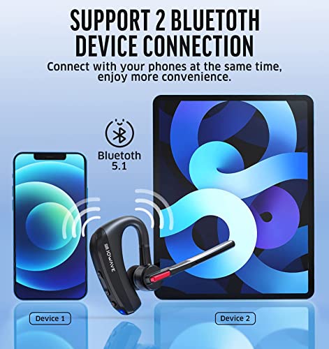 JOWAVE Bluetooth Headset V5.1 Built-in CVC 8.0 Noise Cancelling Bluetooth Earpiece with Microphones 120Hrs Standby Time Hands Free Wireless Headset with Storage Case Driving/Office/Business