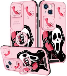 goocrux for iphone 13 case skull skeleton for women girls cute girly phone cover cool funny gothic design with slide camera cover+ring holder teen cases for iphone13 6.1''
