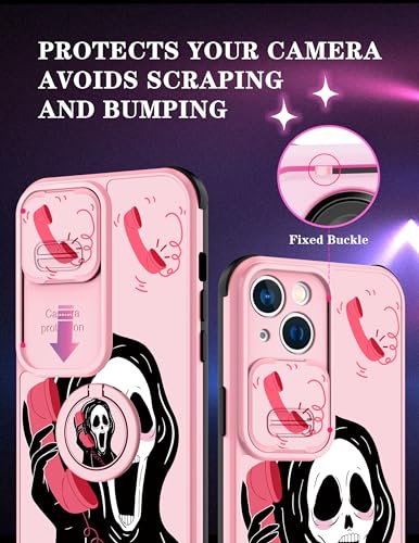 Goocrux for iPhone 13 Case Skull Skeleton for Women Girls Cute Girly Phone Cover Cool Funny Gothic Design with Slide Camera Cover+Ring Holder Teen Cases for iPhone13 6.1''