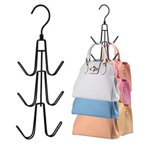 podatol purse hanger for closet, rotatable purses organizer, 6 storage capacity hanging bag holder, closet rod hooks for hanging bags, purses, handbags, belts, scarves, hats(black)