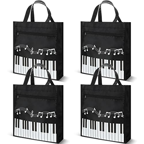 4 Pcs Small Piano Music Bag Piano Keys Handbag Reusable Tote Bag Shoulder Shopping Bag Book Bag Tote for Piano Music Teacher Gifts