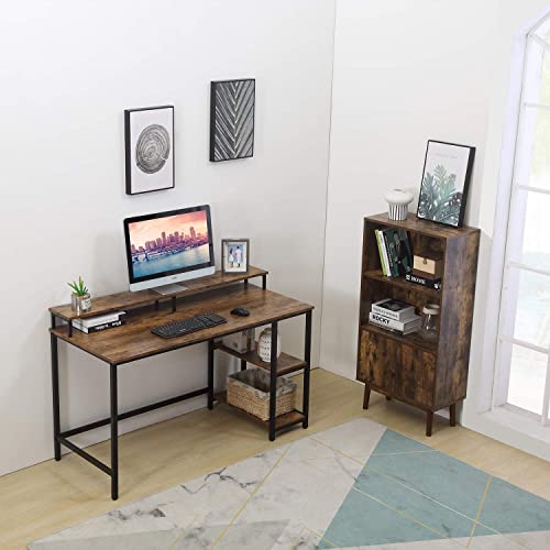 CADMIC 55 Inch Computer Desk Study Writing Table for Home Office, Rustic Style PC Student Desk Easy Assembly, Brown