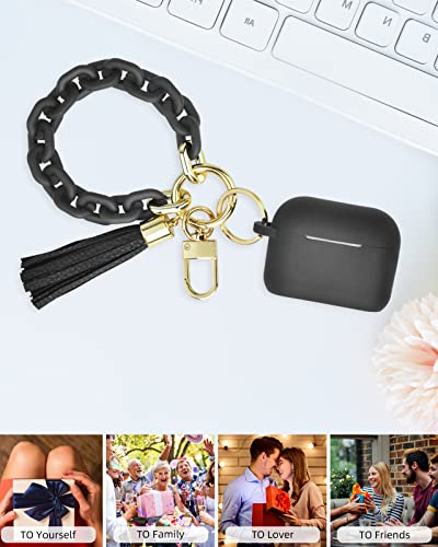 AirPods Pro 2nd Generation Case Cover (2022), ORATYFAN Silicone AirPod Pro 2 Case with Cute Chain Bracelet Keychain, iPod Pro 2 Shock-Absorbing Protective Case Accessories for Women Girls (Black)