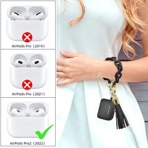 AirPods Pro 2nd Generation Case Cover (2022), ORATYFAN Silicone AirPod Pro 2 Case with Cute Chain Bracelet Keychain, iPod Pro 2 Shock-Absorbing Protective Case Accessories for Women Girls (Black)