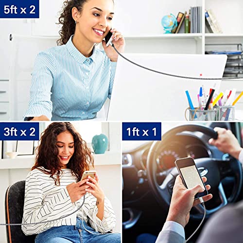 iPhone Charger, 5pack (1/3/3/5/5FT) Lightning Cables [Apple MFi Certified] Nylon Braided USB Cord 5ft Lightning Cable 3ft Compatible with iPhone 13/12/11 Pro Max/XS/XR/X/8/7 Plus/SE