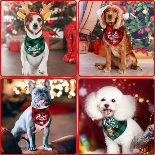 JUNEBRUSHS 4 Pack Dog Bandanna Christmas Pet Scarf Printing Plaid Xmas Handkerchiefs Cartoon Triangle Bibs Kerchief Set Party Supply for Small Medium Large Puppies Cats Pets