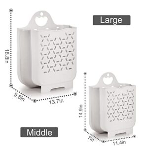 Laundry Basket Collapsible Laundry Hamper 2 Packs Clothes Hamper Portable Dirty Clothes Basket Smart Saving Space Hampers for Laundry Dorm Room Ventilated Design (White)