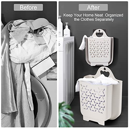 Laundry Basket Collapsible Laundry Hamper 2 Packs Clothes Hamper Portable Dirty Clothes Basket Smart Saving Space Hampers for Laundry Dorm Room Ventilated Design (White)