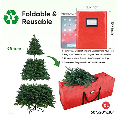 BALEINE 9 ft Christmas Tree Storage Bag, Heavy Duty Extra Large Artificial Christmas Tree Bag with Reinforced Handles and Dual Zippers Wide Opening (Red, 9 ft)