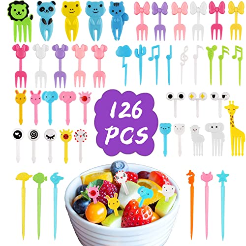 126 Pcs Animal Food Picks for Kids, Fun Cartoon Animal Bento Picks, Bento Box Fruit Picks, Lunch Bento Box Picks for Toddler,Kids Lunch Accessories Decorations