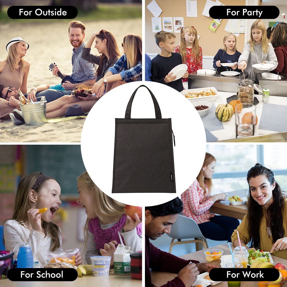 Black Lunch Bag for Men - Insulated Lunch Bags for Women Lunch Bag Tote with Zipper Lunch Tote Bag for Women Simple Lunch Box Reusable Insulated for Men Lunch Bags Small Adult Lunch Box Tote Bag