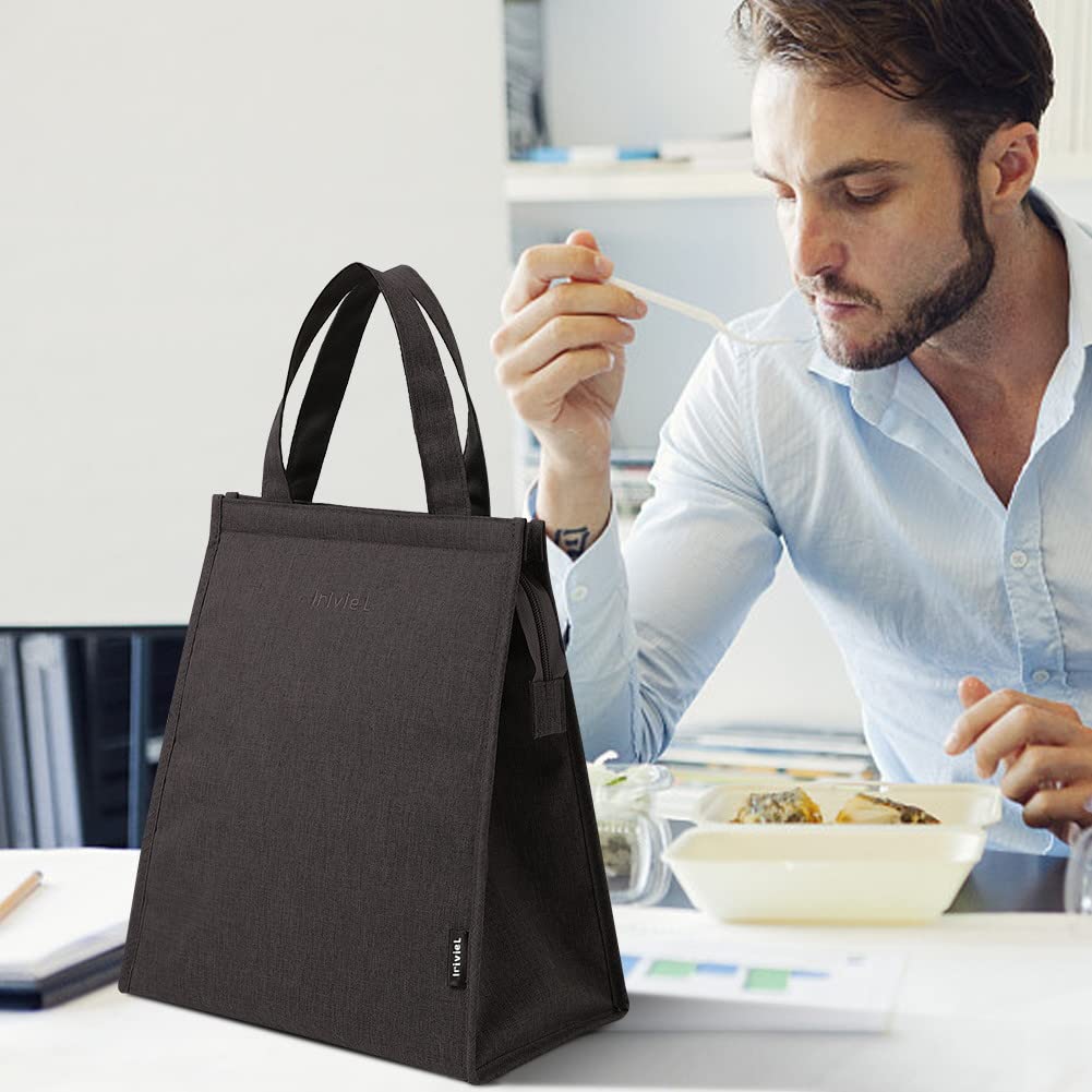 Black Lunch Bag for Men - Insulated Lunch Bags for Women Lunch Bag Tote with Zipper Lunch Tote Bag for Women Simple Lunch Box Reusable Insulated for Men Lunch Bags Small Adult Lunch Box Tote Bag