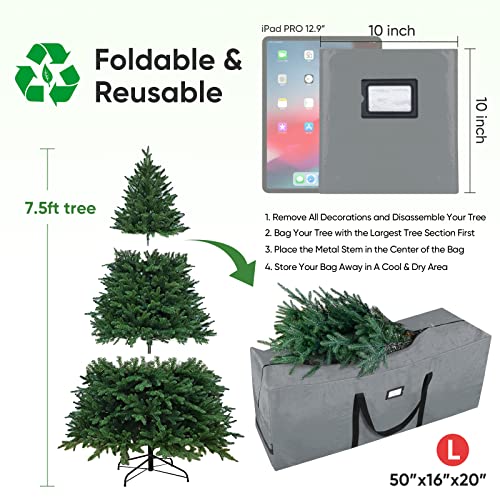 BALEINE 7.5 ft Christmas Tree Storage Bag, Heavy Duty Extra Large Artificial Christmas Tree Bag with Reinforced Handles and Dual Zippers Wide Opening (Gray, 7.5 ft)