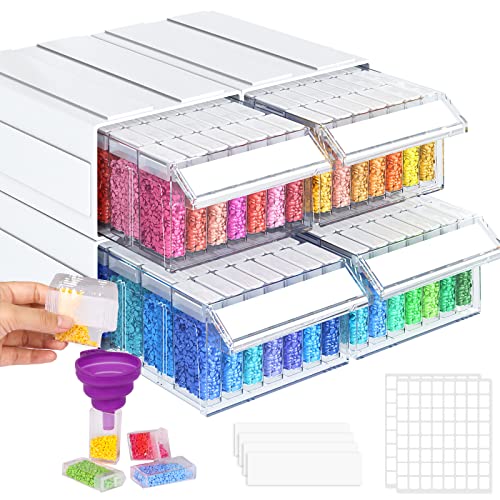 Quefe 4pcs Diamond Painting Storage Containers, 152 Slots Stackable Drawer Bead Organizer with Diamond Painting Accessories for Bead, Diamonds DIY Art Craft, Rhinestones, Seed