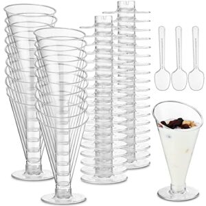 nuogo 50 pack clear dessert cups spoons mini dessert cups spoons 4oz plastic martini glasses disposable dessert cups appetizer cups for home gatherings, events, parties, weddings, serving, tasting