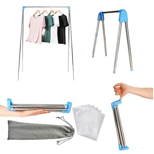 Portable Travel Garment Rack, Stainless Steel Foldable Mini Drying Clothes Rack for Travel, Camping, Hotel Room, Laundry, Dance, Indoor, Outdoor (A-Regular Compact)