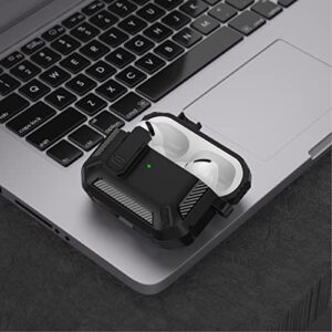 Winproo Armor Airpods Pro Case Cover with Lock Clip, Military Hard Shell Full-Body Shockproof Protective Case Skin with Keychain for Airpods Pro [Black]