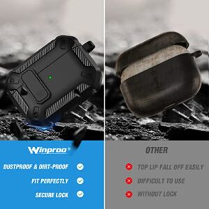 Winproo Armor Airpods Pro Case Cover with Lock Clip, Military Hard Shell Full-Body Shockproof Protective Case Skin with Keychain for Airpods Pro [Black]