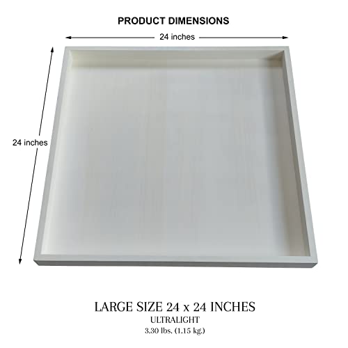 Gekko and Co. 24 x 24 Inches Large Ottoman Tray White - Perfect as a Decorative Tray, Serving Tray, Coffee Table Tray or Wooden Tray for Zen Garden