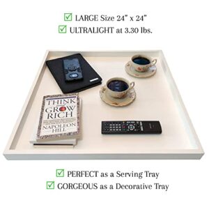 Gekko and Co. 24 x 24 Inches Large Ottoman Tray White - Perfect as a Decorative Tray, Serving Tray, Coffee Table Tray or Wooden Tray for Zen Garden