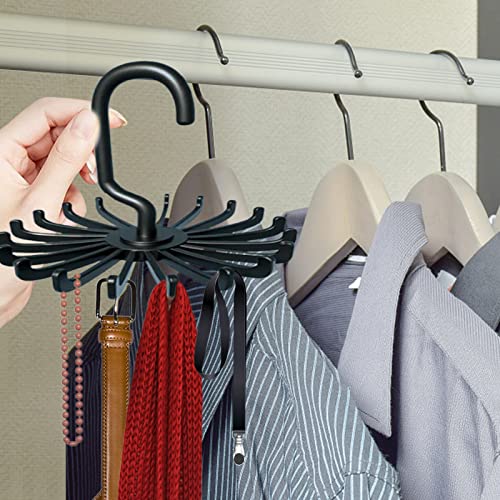 DEFUTAY Belt Hanger Scarf Tie Rack Holder Hook, 2 PCS Hangers for Closet,360 Degree Rotating Closet Clothes Hangers with 20 Claws for Hanging, Scarf ,Hats, Towels,Bags, Shoes,Ties