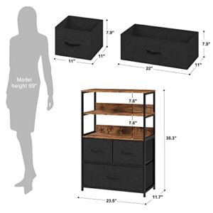 EnHomee Dresser for Bedroom 3 Drawer Dresser with Shelves Black Dresser for Closet Fabric Chest of Drawers Vertical Storage Tower for Bedroom, Living Room, Nursery, Entryway, Sturdy Metal Frame