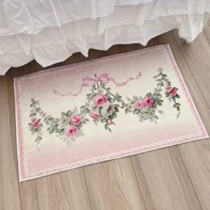 boomlatu roses flowers and bow-knot indoor front door mats for entrance door rug,machine washable non slip romantic powder fluffy fuzzy soft area rug kitchen rug 19.6x31.4in