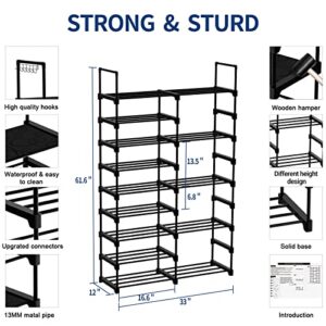 YIHATA Shoe Rack Organizer, 9 Tiers Large Shoe Storage Shelf, 28-32 Pairs Shoe Rack for Closet, Space Saving Shoe Stand, DIY Durable Metal Shoe Organizer with Versatile Hooks for Hallway Bedroom