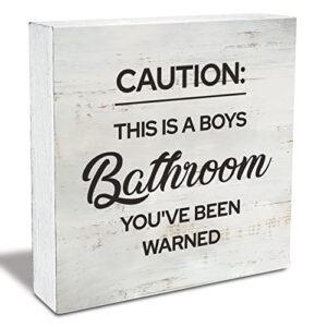 caution this is a boys bathroom you've been warned bathroom wood box sign rusitc farmhouse boy bathroom restroom toilet desk shelf decor (5 x 5 inch)