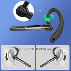 Bluetooth Earpiece Trucker Bluetooth Headset with Microphone Phone Earpiece Wireless Bluetooth Long Battery Life for Cell Phones ENC Clear Call Waterproof Hands Free for Office Business Driving Black