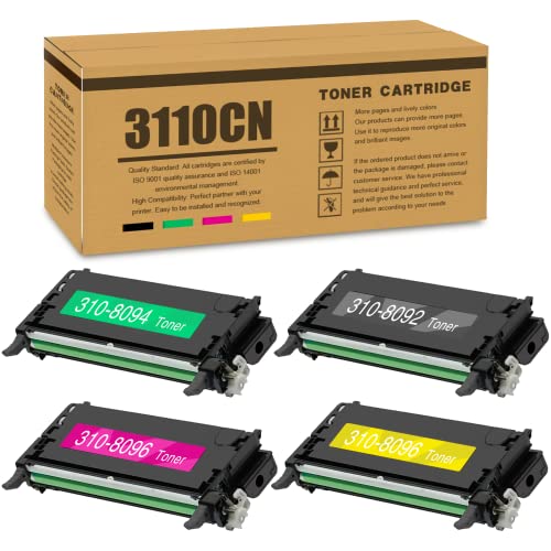 4-Pack 3110CN Toner Cartridge Replacement for Dell 3110CN 3110 3110CN 3115 3115CN Printer.(1Cyan 1Magenta 1Yellow 1Black)