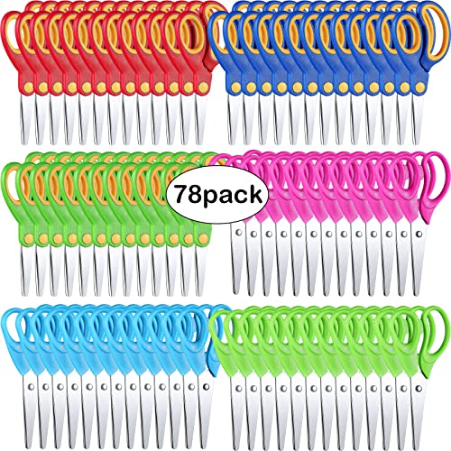 78 Pcs Kids Scissors Bulk 5 Inch Student Scissors Children Blunt Tip Safety Scissors Multipurpose Scissors Rounded Tip Child Scissors for Office Home School Craft Supplies, Multicolor