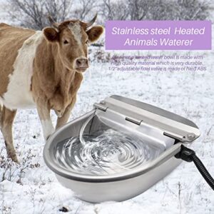 PAULOZYN Heated Automatic Animal Drinking Water Bowl, Heated Livestock Waterer, 304 Stainless Steel Livestock Water Trough Dispenser with Float Ball Valves, for Chicken Horse Cattle Cow Goat Pig