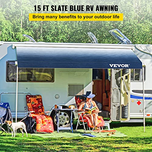 VEVOR RV Awning, 15 ft (Fabric Size: 14' 2") Awning Replacement Fabric, Premium Grade Waterproof Vinyl, Universal Outdoor Canopy RV Replacement Fabric for Camper, Trailer,and Motor Home, Slate Blue