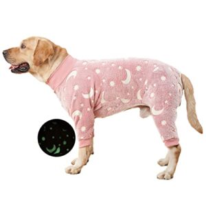 hdkuw large dog coat, dog recovery suit, anti-shedding flannel dog pajamas pjs, after surgery dog onesie, dog sweater outfits for medium large dog pink 3xl