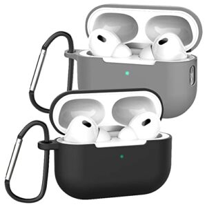 seltureone 2-pack case compatible for airpods pro 2nd generation (2022) with keychain+magnetic anti-lost sports straps, soft silicone cover full protective front led visible, black gray