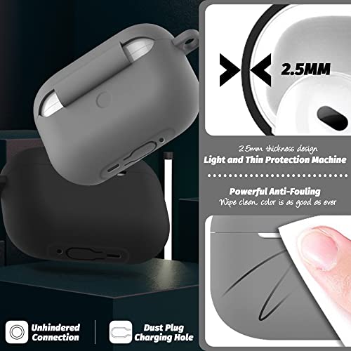 Seltureone 2-Pack Case Compatible for AirPods Pro 2nd Generation (2022) with Keychain+Magnetic Anti-Lost Sports Straps, Soft Silicone Cover Full Protective Front LED Visible, Black Gray