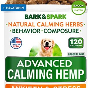 Advanced Calming Hemp Treats for Dogs - Hemp Oil + Melatonin - Anxiety Relief - Separation Aid - Stress Relief During Fireworks, Storms, Thunder - Aggressive Behavior, Barking - 120 Soft Chews