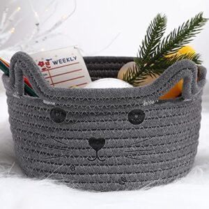 cat basket storage woven basket organizer with ears decorative pet toy cute basket cotton rope basket for gifts cat dog toy bin nursery room kids toy (gray, 8.3 x 4.7 inch)