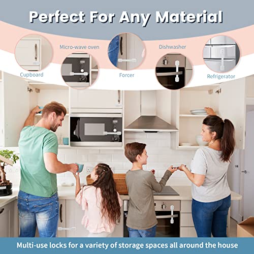 Safety Strap Locks for Fridge,Cabinets,Drawers,Dishwasher & More,Toilet- Adjustable Strap,No Drilling Required,Easy Installation (6 Pack)