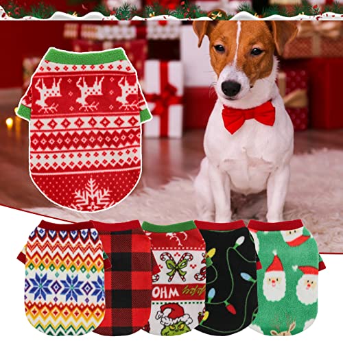 leasote Christmas Dog Sweater - Cute Santa Claus Elk Snowflake Pattern Warm Pullover Holiday Dress Up Streetwear Pet Shirt Puppy Soft Printed Sweater for Christmas Party Red XS