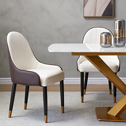 Homsof Modern Leather Set of 2, Upholstered Accent Dining Chair, 2 Pieces, Brown+White+Gold