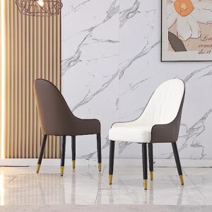 homsof modern leather set of 2, upholstered accent dining chair, 2 pieces, brown+white+gold