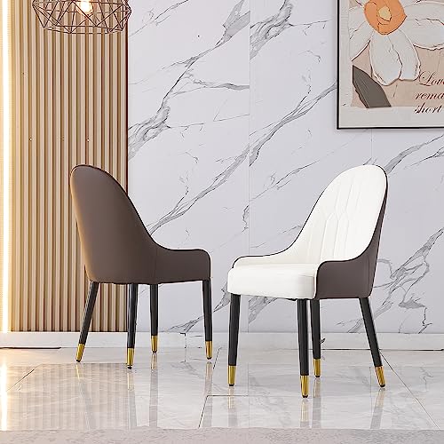 Homsof Modern Leather Set of 2, Upholstered Accent Dining Chair, 2 Pieces, Brown+White+Gold